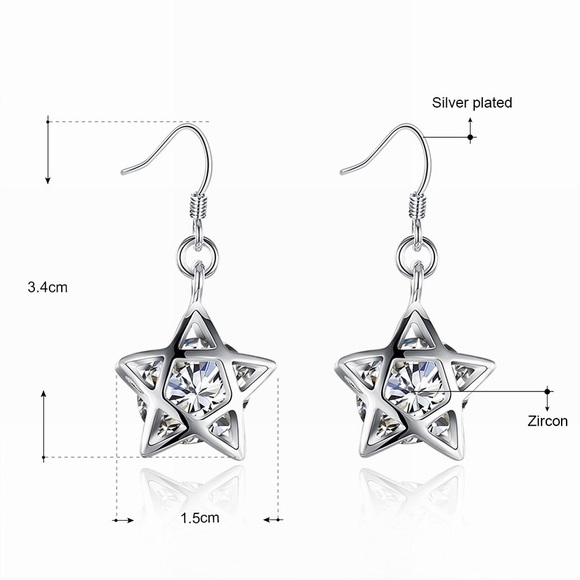 925 Silver Plated CZ Dangle Star Earrings - Picture 8 of 8